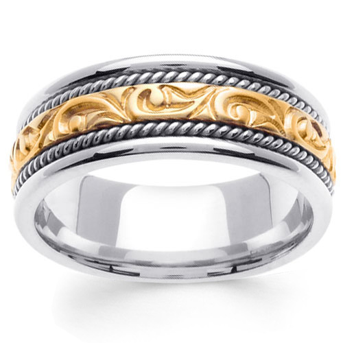 14K Two Tone Gold Ivy Carved Wedding Band